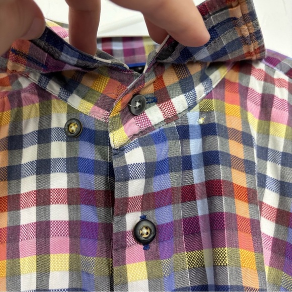 Visconti Black Men's Large Dress Shirt Plaid Check Colorful Multicolor BUTTONS - Picture 2 of 10